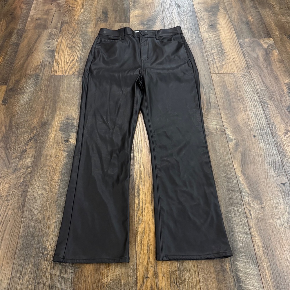 LOFT Black Faux Leather Straight Leg Pants High Rise Size 27 Minimal Bikercore